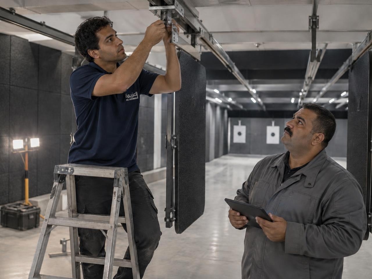 Field technicians installing range equipment